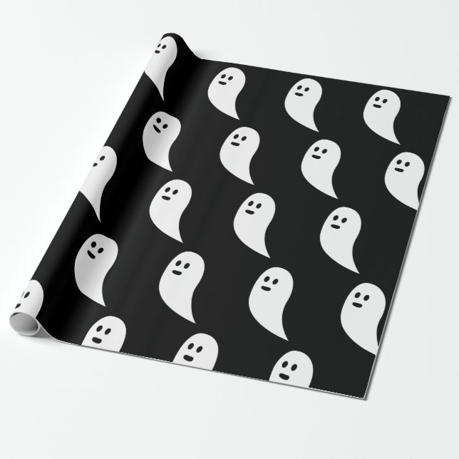 Papel De Presente Ghost Halloween - padrão branco preto (Desenrolado)