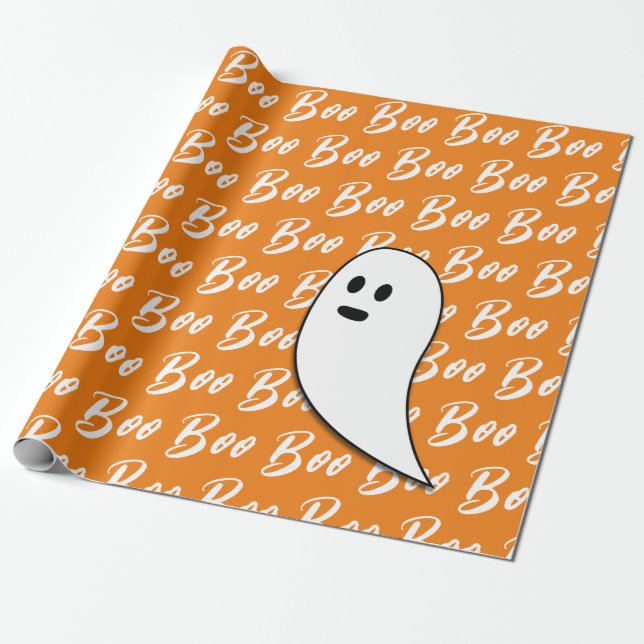 Papel De Presente Ghost Halloween preto - laranja branco (Desenrolado)