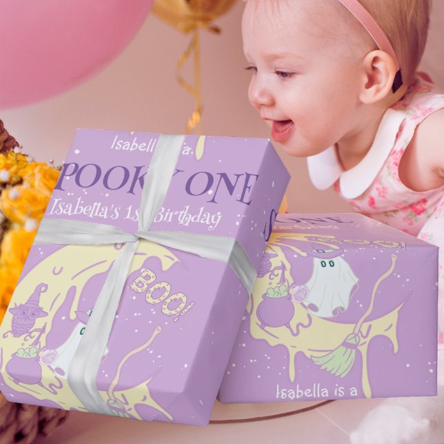 Papel De Presente Ghost Moon Boo Spooky Um Aniversário de Halloween (Criador carregado)