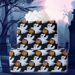 Papel De Presente Ghost Trick ou Treine o Halloween Orange Black