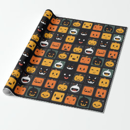Papel De Presente Ghosts and pumpkins emoji on Halloween