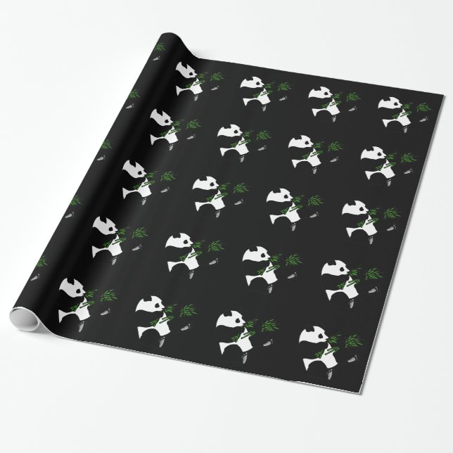 Papel De Presente Giant Panda Come Bamboo Black (Desenrolado)