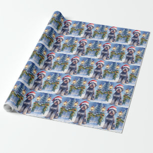 Papel De Presente Giant Schnauzer Cerca de Ferro Nevada Papai Noel N