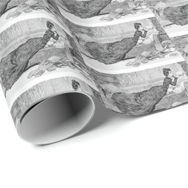 Papel De Presente Gibson Girl lendo um livro (Ponta do rolo)