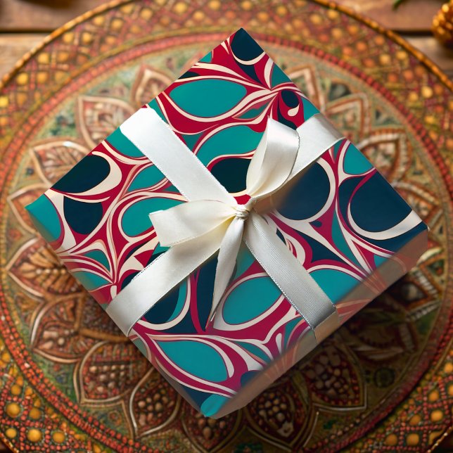 Papel De Presente Gift Americano Africano Ancara, Giro Orgânico Vibr (Vibrant Organic Swirl Ankara African American Gift Wrapping Paper)