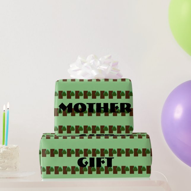 PAPEL DE PRESENTE GIFT _MOTHER_LETTER_TREE_GREEN_SAGE_BROWN_BLACK WR (Presentes para festas)