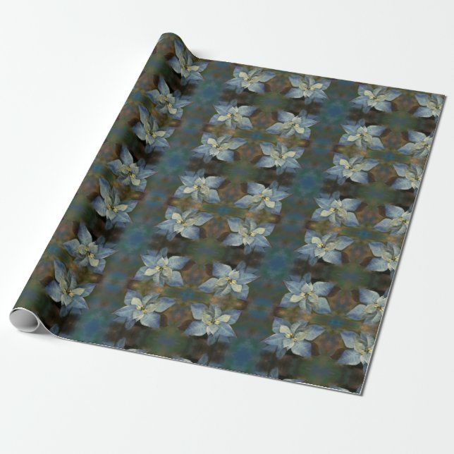 Papel De Presente Gift Wrap Roll Blue Poinsettia (Desenrolado)