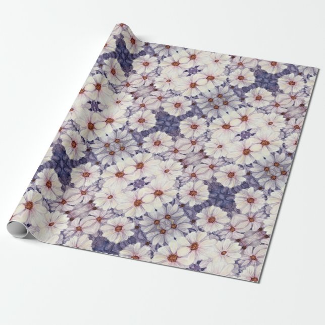 Papel De Presente Gift Wrap Roll White African Daisies (Desenrolado)