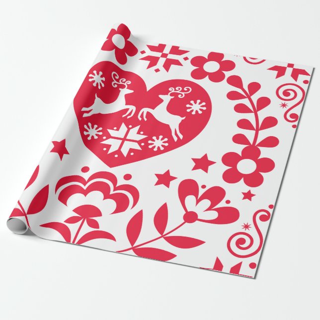 PAPEL DE PRESENTE GIFT WRAP SCANDINAVIAN FOLK PATTERS CHRISTMAS (Desenrolado)