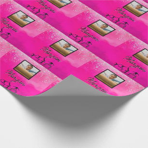 Papel De Presente Ginástica Rosa, Prata, Brilho Foto/Nome Personaliz
