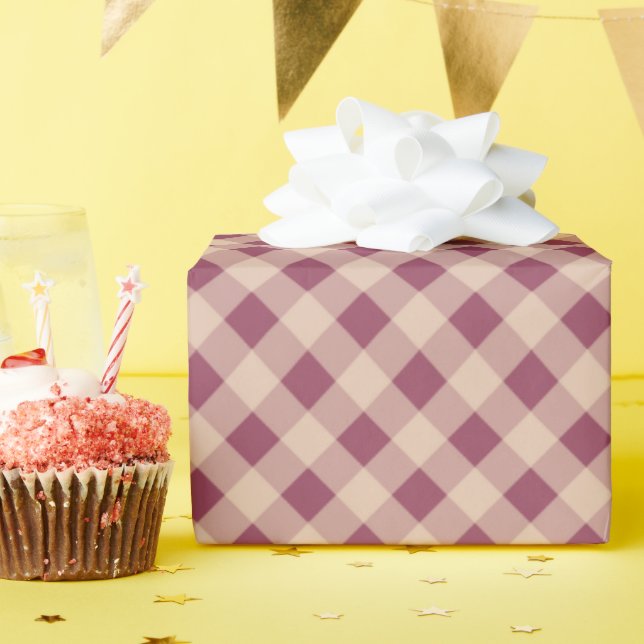Papel De Presente Ginga Xadrez Clássico Elegante em Mauve Suave (Festa de aniversário)