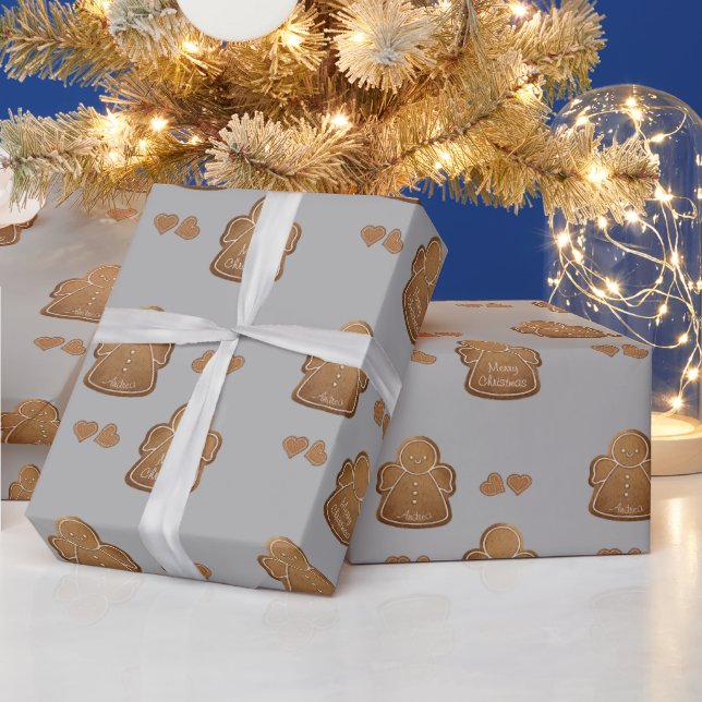 Papel De Presente Gingerbird Cookie Adicione sua Cinza de Anjo (Feriados)