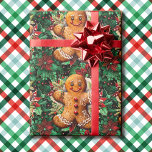 Papel De Presente Gingerbird Man and Poinsettias Christmas Classics<br><div class="desc">Pão-de-pão e Poinsettias Clássicos de Natal Papel de Moldagem</div>