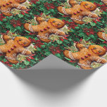 Papel De Presente Gingerbird Man and Poinsettias Christmas Classics<br><div class="desc">Pão-de-pão e Poinsettias Clássicos de Natal Papel de Moldagem</div>