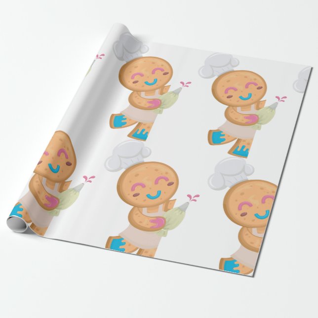 Papel De Presente Gingerbird Man Chef (Desenrolado)