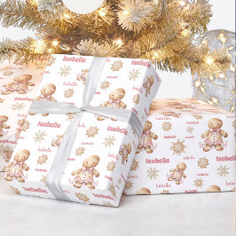 Papel De Presente Gingerbird Man Girl Pink Name Texto Natal