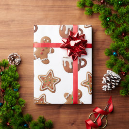 Papel De Presente Gingerbread Hot Cocoa Christmas Pattern