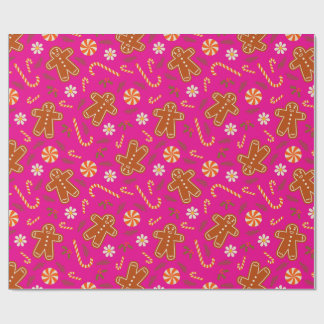 Papel De Presente Gingerbread man and candy cane pattern