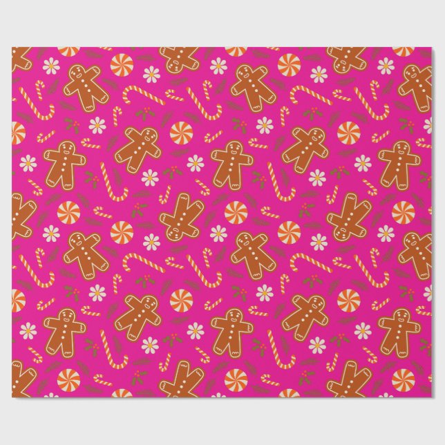 Papel De Presente Gingerbread man and candy cane pattern (Aberto)
