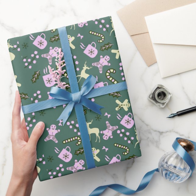 Papel De Presente Gingerbread Veado Balas de Natal   (Presentear)