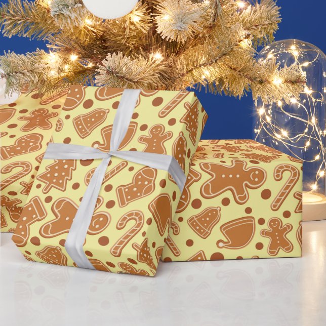 Papel De Presente Gingercake cookie amarelo claro sem costura (Feriados)