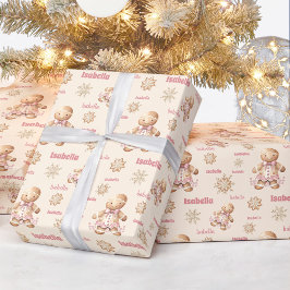 Papel De Presente Gingercake Man Girl Pink Beige Name Natal