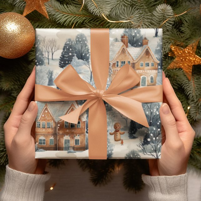Papel De Presente Gingercake Man & House Snowy Christmas (Criador carregado)