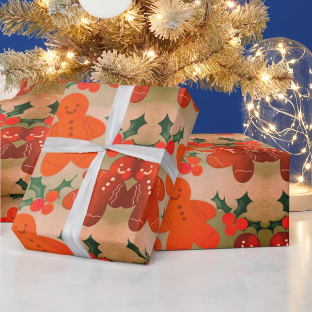 Papel De Presente Gingercake Men Holly Berries (Feriados)