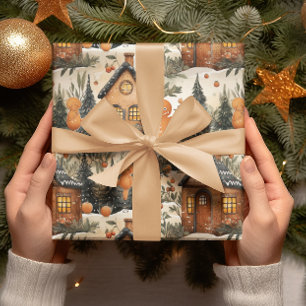 Papel De Presente Gingerpão Homens e Casa Snowy Christmas