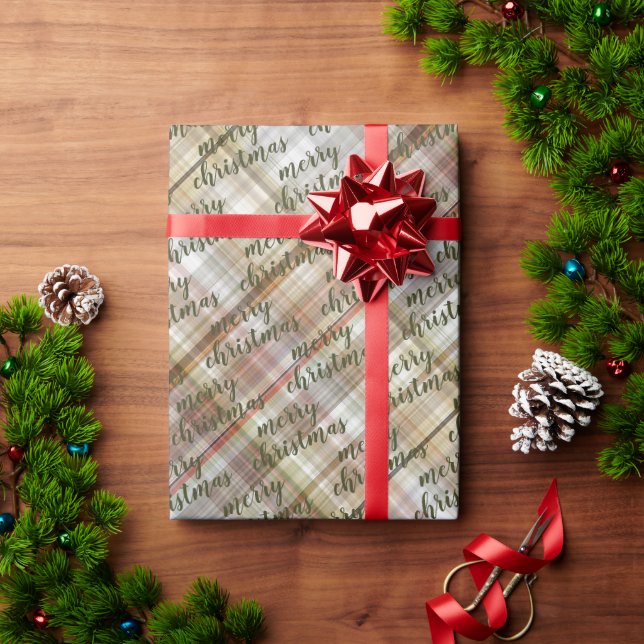 Papel De Presente Gingham Branco de Cinzas Castanho Clássico Persona (Presente de Natal)