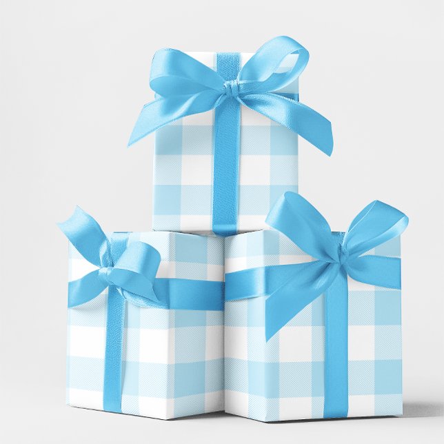 Papel De Presente Gingham Branco e Azul Grande Pastel (Large Pastel Blue and White Gingham Wrapping Paper)