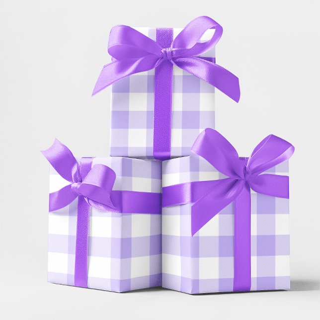 Papel De Presente Gingham Branco e Púrpura de Pastel Grande (Large Pastel Purple and White Gingham Wrapping Paper)