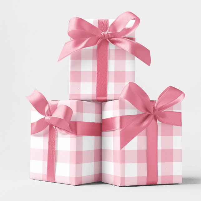 Papel De Presente Gingham Branco e Rosa Grande Pastel (Large Pastel Pink and White Gingham Wrapping Paper)