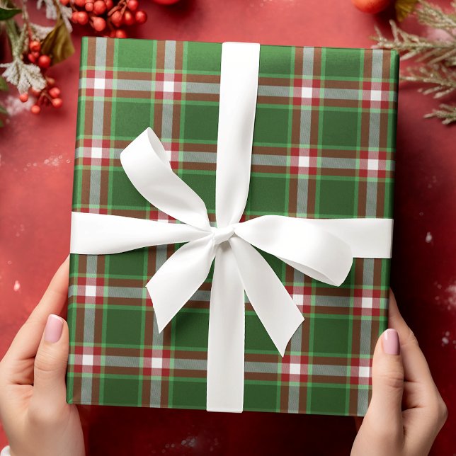 Papel De Presente Gingham Branco Verde Tradicional Clássico Vermelho (Criador carregado)