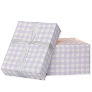 Papel De Presente Gingham Check Pastel Lilac Purple Cream