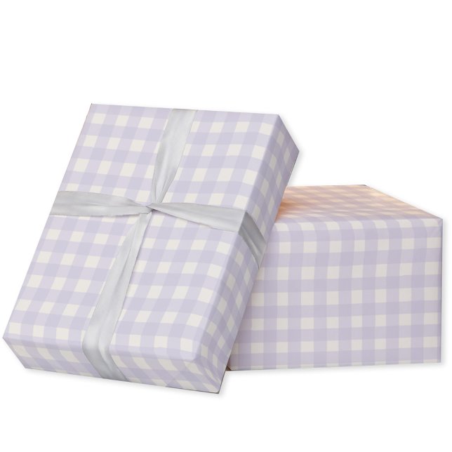 Papel De Presente Gingham Check Pastel Lilac Purple Cream (Pastel lilac purple gingham check gift wrapping paper roll)