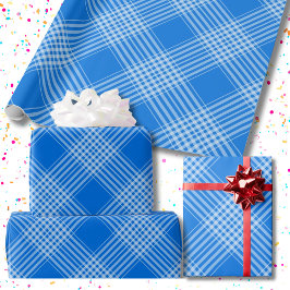 Papel De Presente Gingham Checkered Blue e White Wrappaper