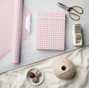 Papel De Presente Gingham Clássico do Início do Outono Rosa Suave