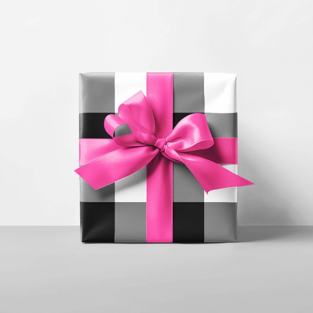 Papel De Presente Gingham Grande Preto e Branco (Large Black and White Gingham Wrapping Paper)