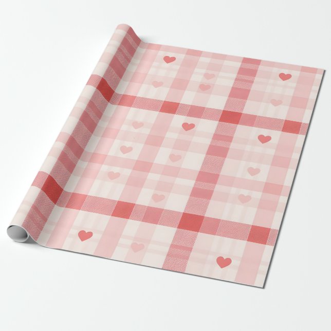 Papel De Presente Gingham Hearts • Classic Sweet Valentine Seamless  (Desenrolado)