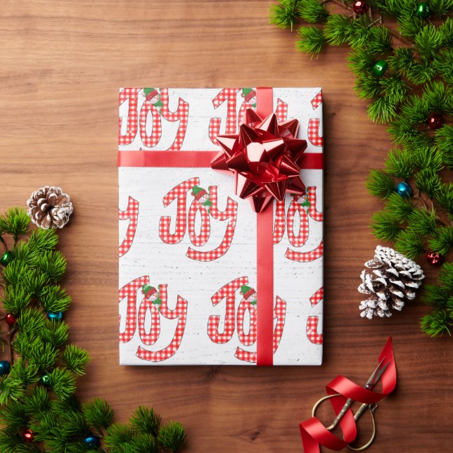 Papel De Presente Gingham Joy On Whitewash Wood (Presente de Natal)
