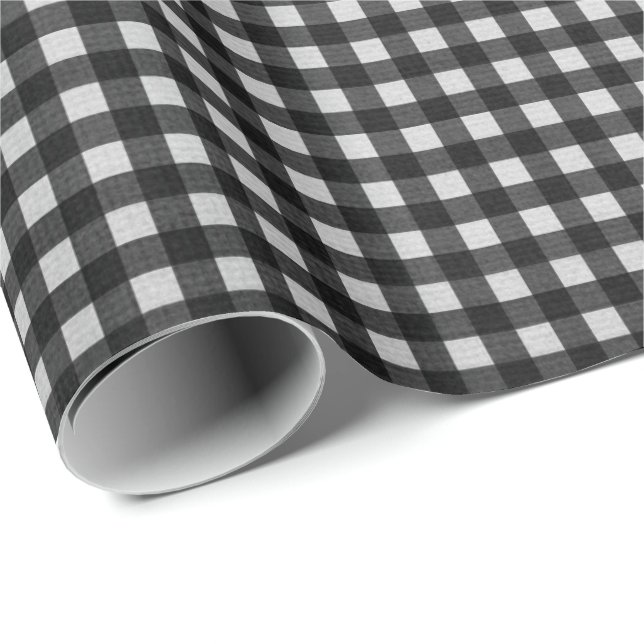 Papel De Presente Gingham Preto e Branco (Ponta do rolo)