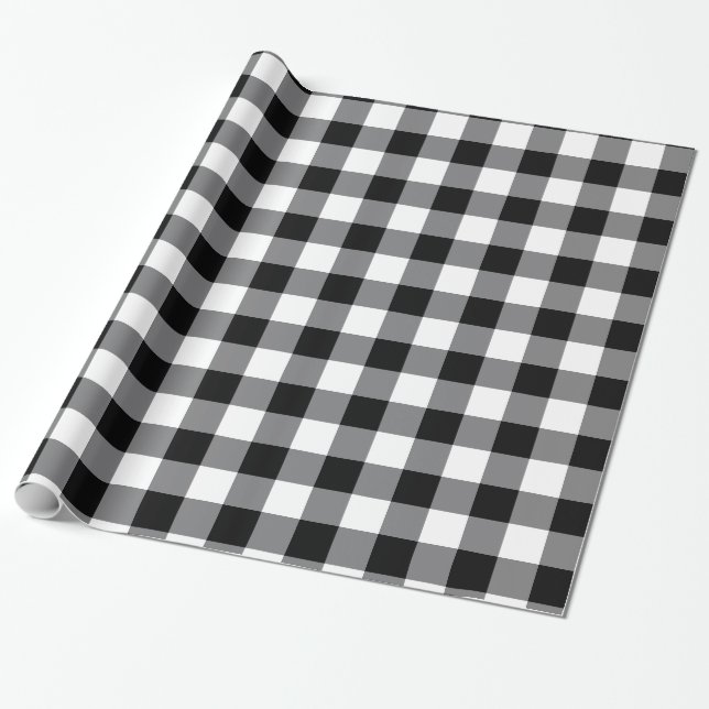 Papel De Presente Gingham Preto E Branco (Desenrolado)