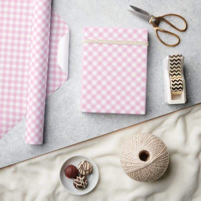 Papel De Presente Gingham Retrô Rosa Claro (Artesanato)