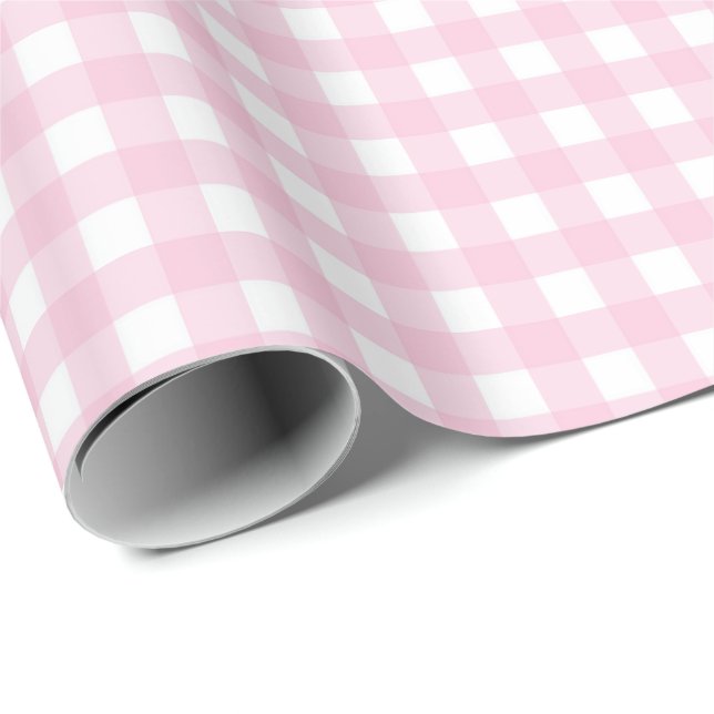 Papel De Presente Gingham Rosa e Branco (Ponta do rolo)