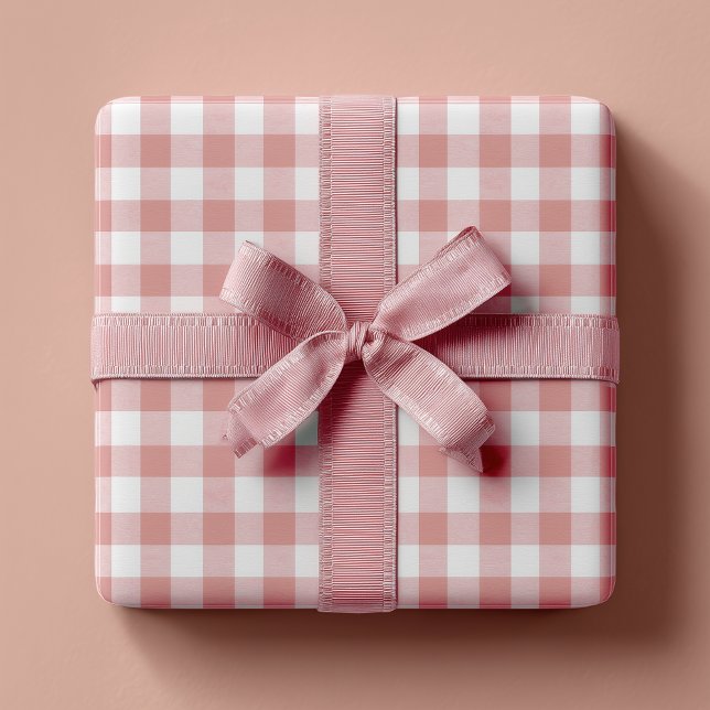Papel De Presente Gingham Rústico Rosa Empoeirado (Dusty Pink Wrapping Paper Roll)