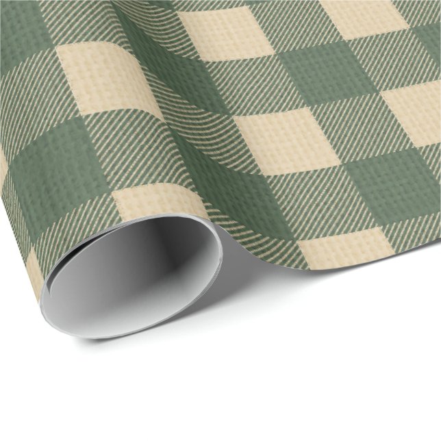 Papel De Presente Gingham Verde Estilo Rústico Country (Ponta do rolo)