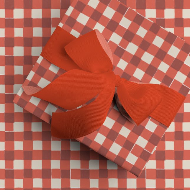 Papel De Presente Gingham Verificado Vermelho (Red and cream checkered gift wrapping paper.)