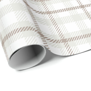 Papel De Presente Gingham xadrez neutro café latte listras