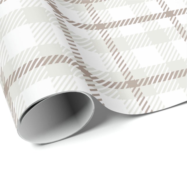 Papel De Presente Gingham xadrez neutro café latte listras  (Ponta do rolo)